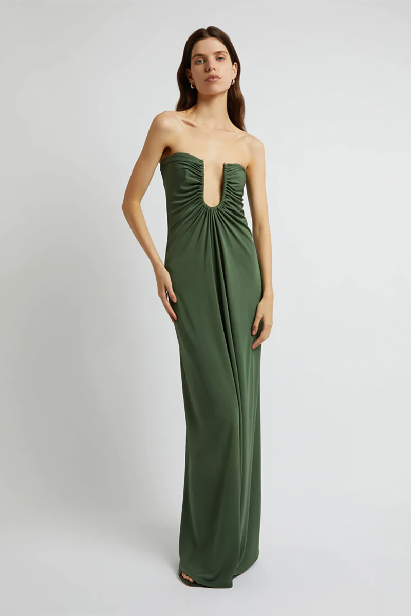 Arced Palm Strapless Dress | The Borrowed Collective