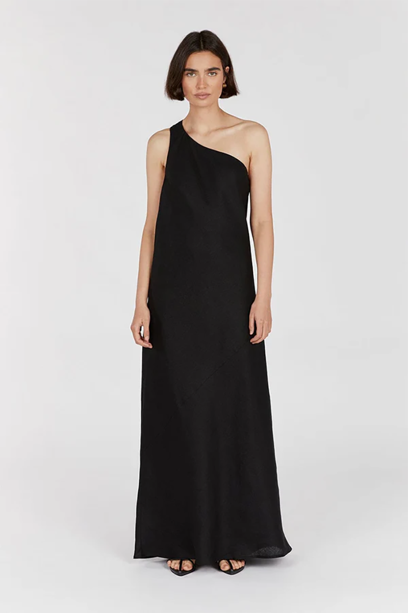 Addison Black Linen Asymmetric Maxi | The Borrowed Collective