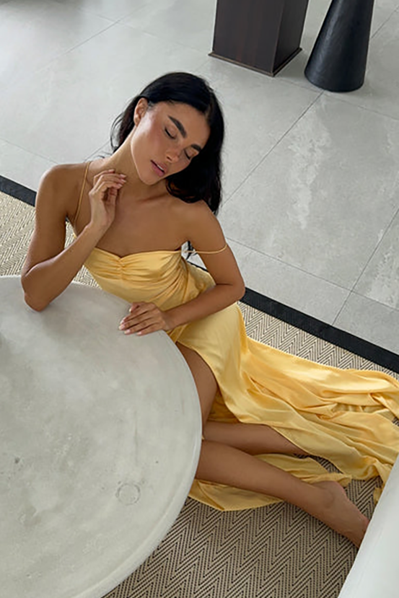 Gaia Gown in Gold Sun Lifestyle 2