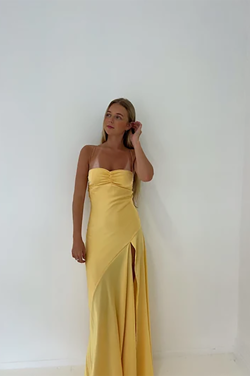 Gaia Gown in Gold Sun front