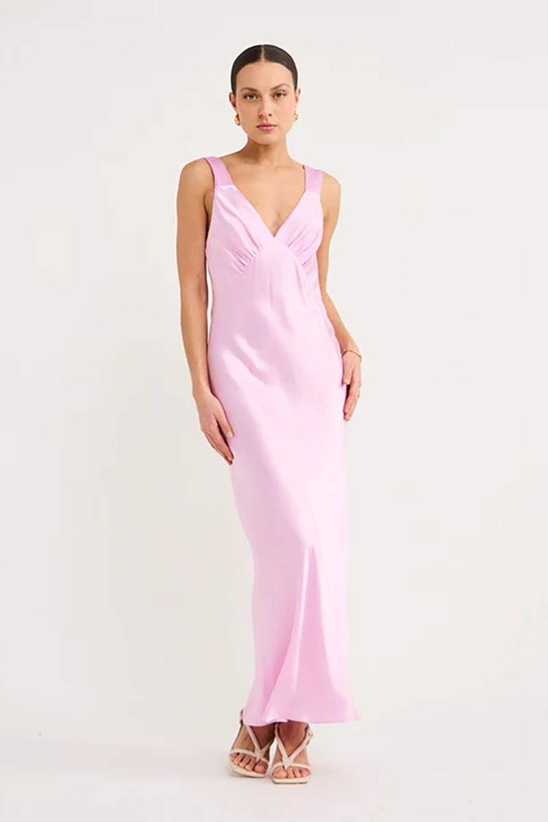 Plunged Midi Dress in Peony | The Borrowed Collective | Hire – The ...