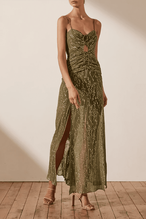 Laura Silk Ruched Maxi Dress | The Borrowed Collective | Ex-Rental – The  Borrowed Collective NZ